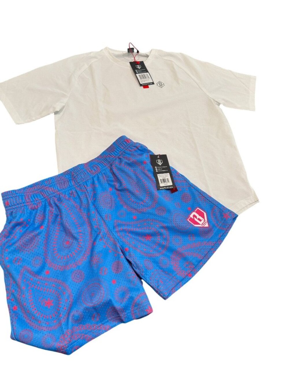NWT Baseball 101-Paisley shorts  and white tech shirt size youth XL